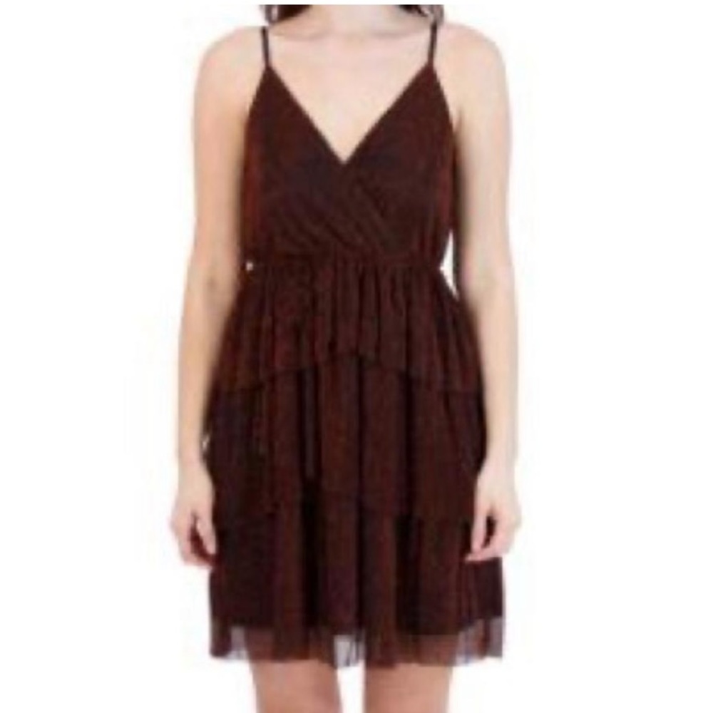 NWT BCBGENERATION Metallic Pleated Mini Dress Sz L